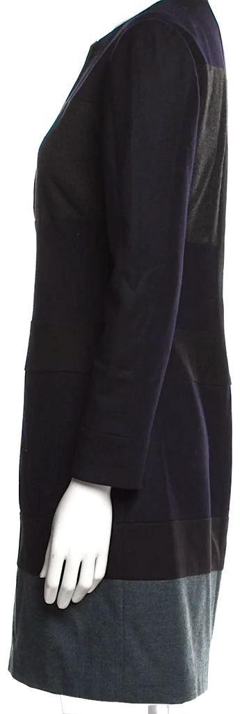 Jil Sander Black/Blue Color Block Virgin Wool Mini Dress