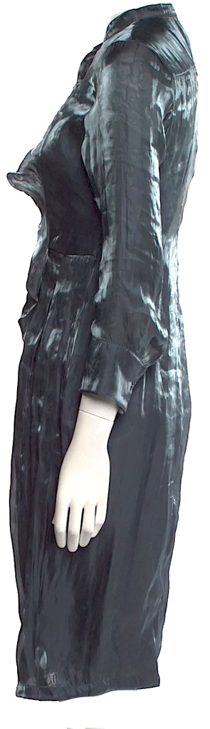 Jil Sander Dark Blue Ruffle Embellishment Mock Neck Knee-Length Dress