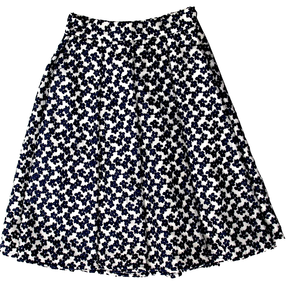 J.W. Anderson UK. Blue Floral Print Silk Knee-Length Skirt