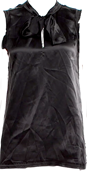 Lanvin Paris. Black Silk Tie Neck Blouse