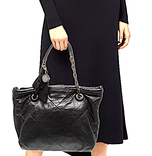 Lanvin Paris. Black Leather Shoulder Bag