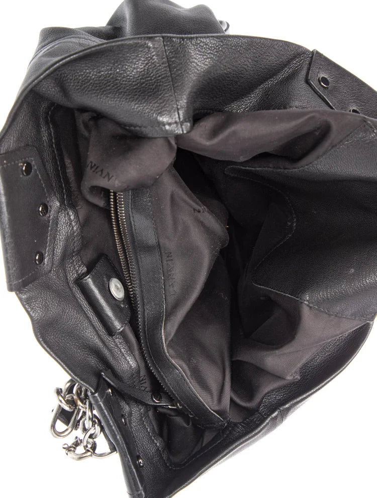 Lanvin Paris. Vintage XL Black Leather Shoulder Bag