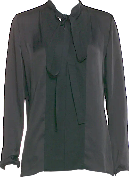 Lanvin PARIS. Black Tie Neck Long Sleeve Blouse