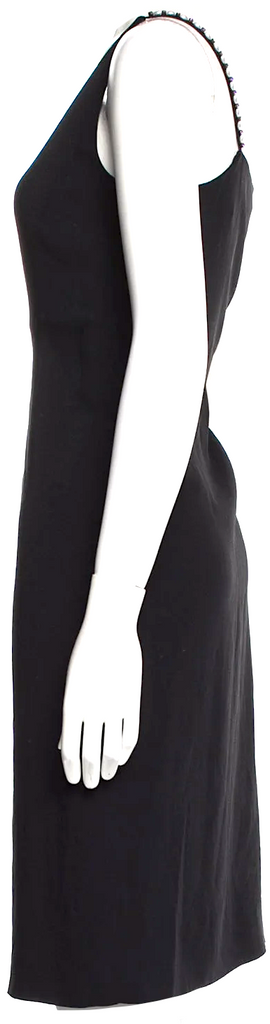 Maison Martin Margiela Paris. Black Acetate Blend, Beaded & Crystal Accents Knee-Length Dress