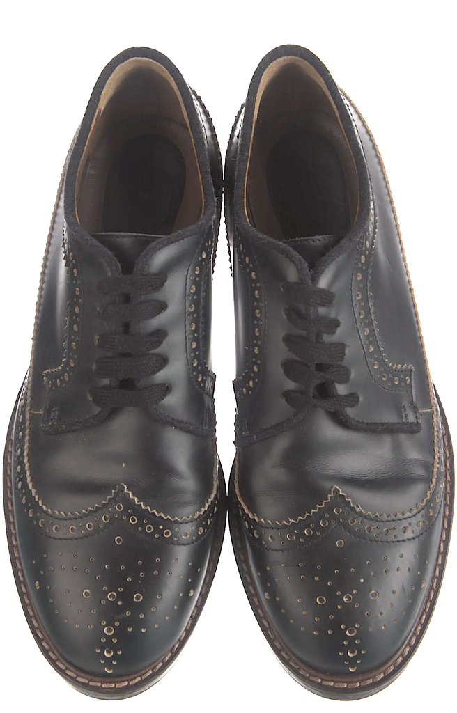 Marni Italy. Black Leather Eyelet Trim Brogue Style Rubber Sole Shoes SZ 39IT, US: 9