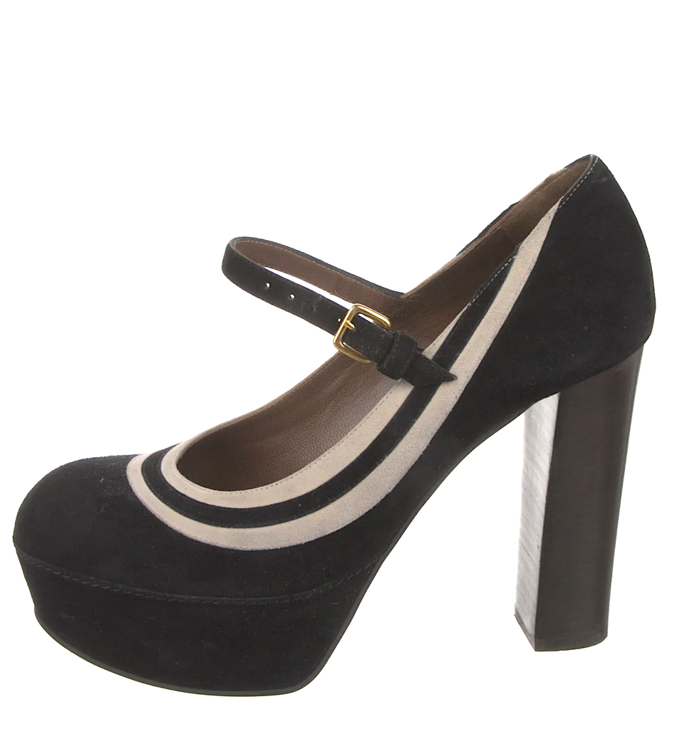 Marni Italy. Black Suede "Mary Jane" Pumps