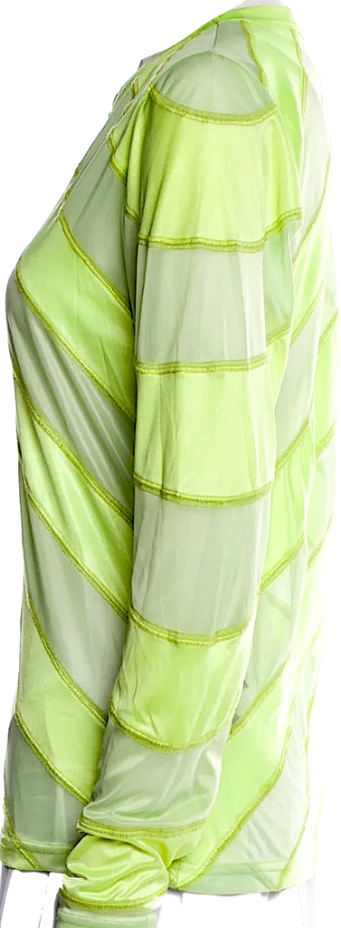 Meryll Rogge Belgium. 2025 Andam Paris Fashion Prize Winner! Chartreuse Semi Sheer Striped Crew Neck Top