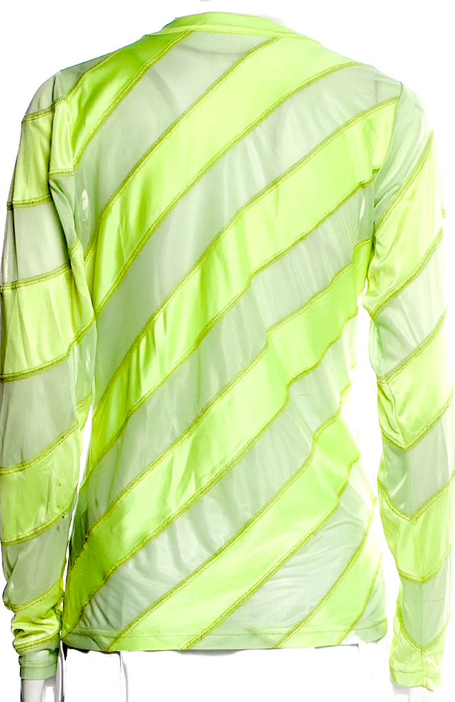 Meryll Rogge Belgium. 2025 Andam Paris Fashion Prize Winner! Chartreuse Semi Sheer Striped Crew Neck Top