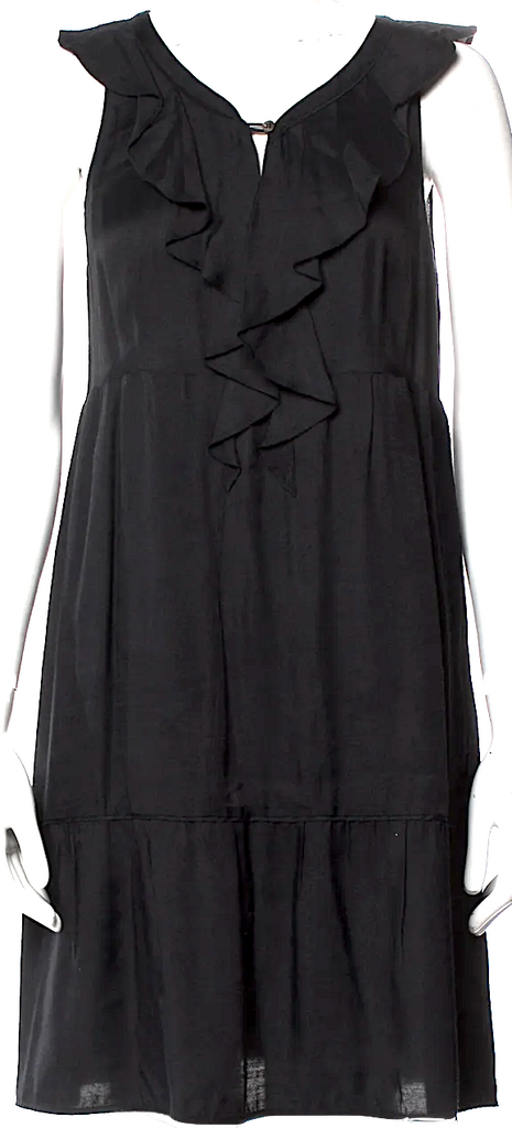 MIU MIU Italy. Black Viscose Vintage V-Neck Mini Dress