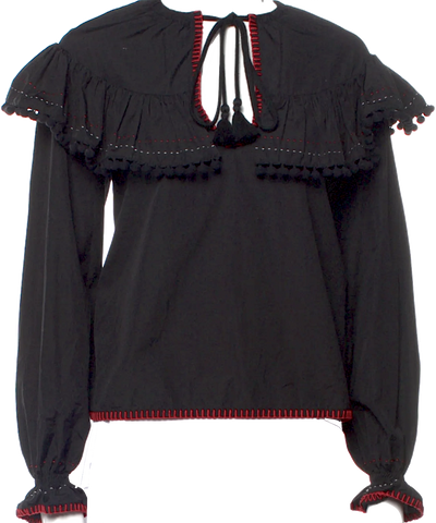 Miu Miu 2008 Black Silk Ruffle Bib Long Sleeve Dress