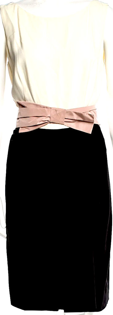 PRADA ITALY. 2011 COLLECTION. Black/White/Beige Accent Knee-Length Dress