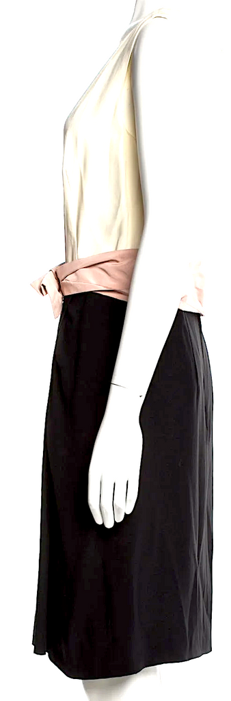 PRADA ITALY. 2011 COLLECTION. Black/White/Beige Accent Knee-Length Dress