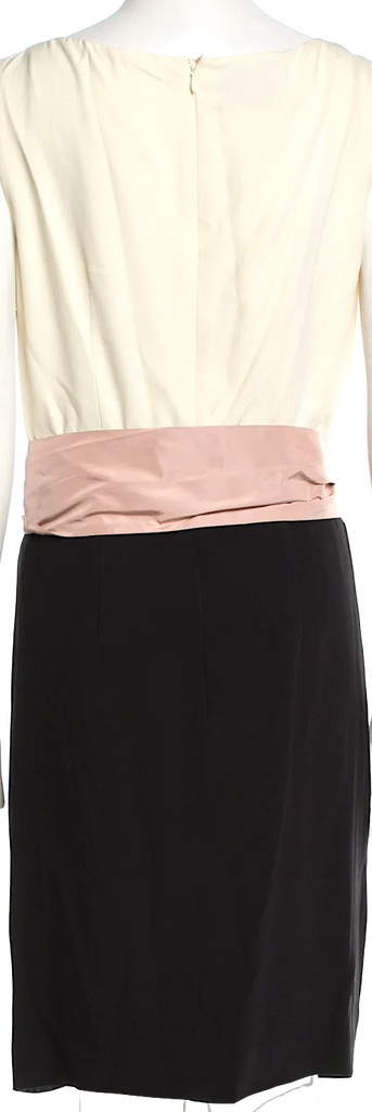 PRADA ITALY. 2011 COLLECTION. Black/White/Beige Accent Knee-Length Dress