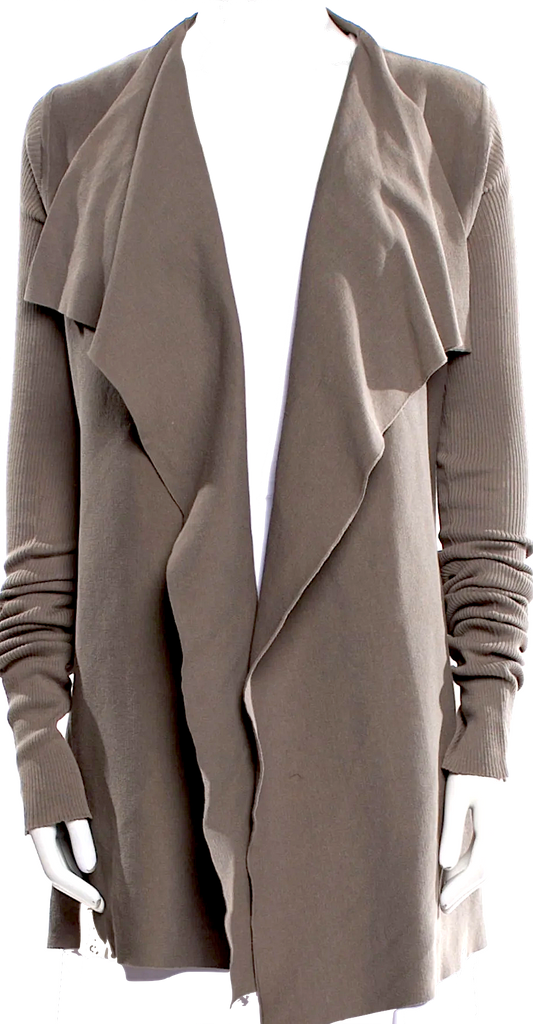 Rick Owens PARIS. Grey Striped V-Neck Open Sweater