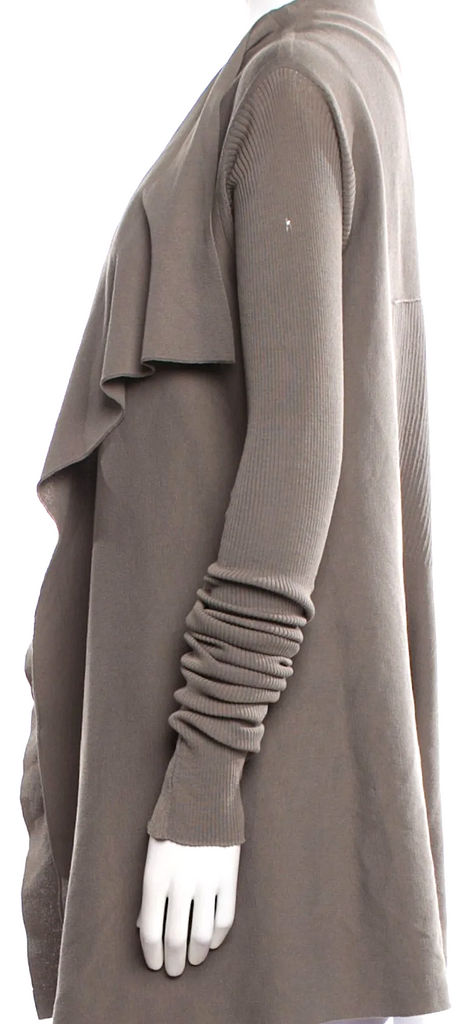 Rick Owens PARIS. Grey Striped V-Neck Open Sweater