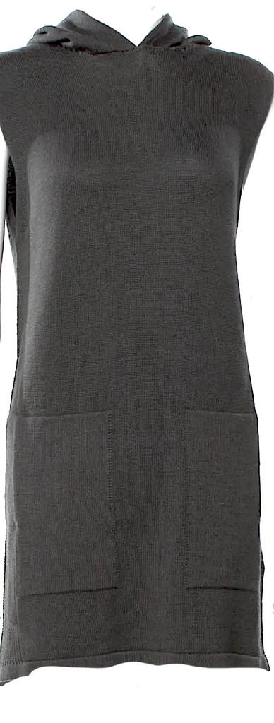 Rick Owens Paris. Dark Grey Merino Wool Mini Dress w/Hooded Accent
