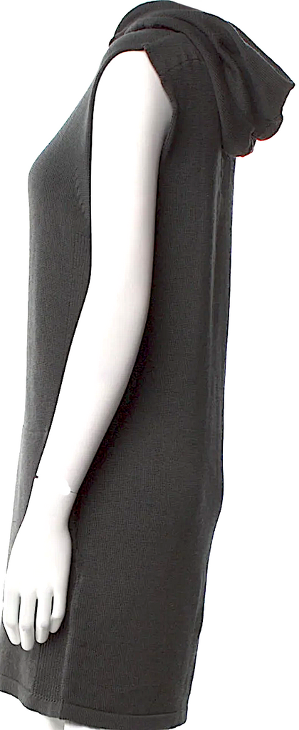 Rick Owens Paris. Dark Grey Merino Wool Mini Dress w/Hooded Accent