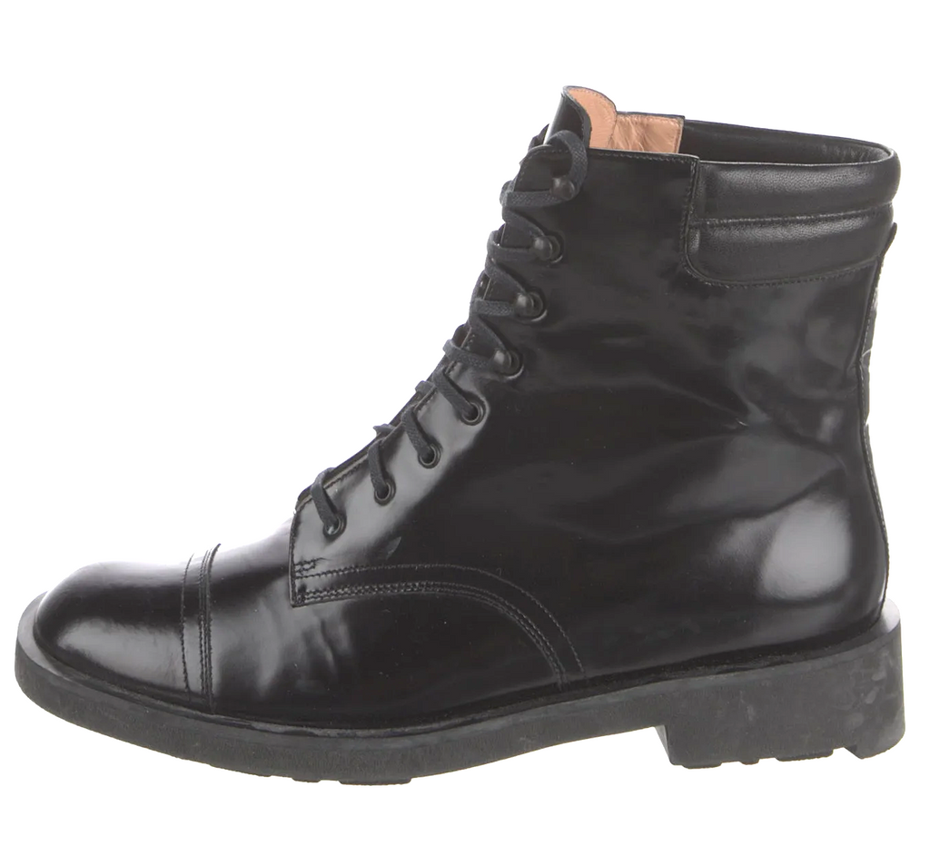 Robert Clergerie Paris. Black Leather Handmade Combat Lace-Up Boots