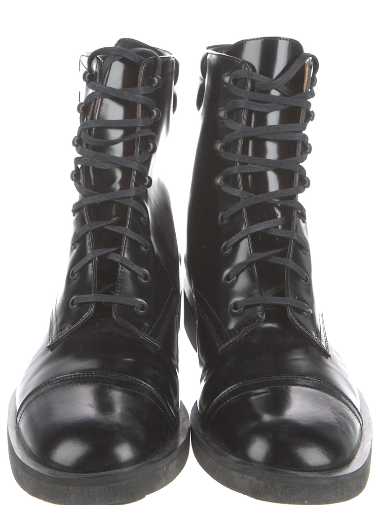 Robert Clergerie Paris. Black Leather Handmade Combat Lace-Up Boots