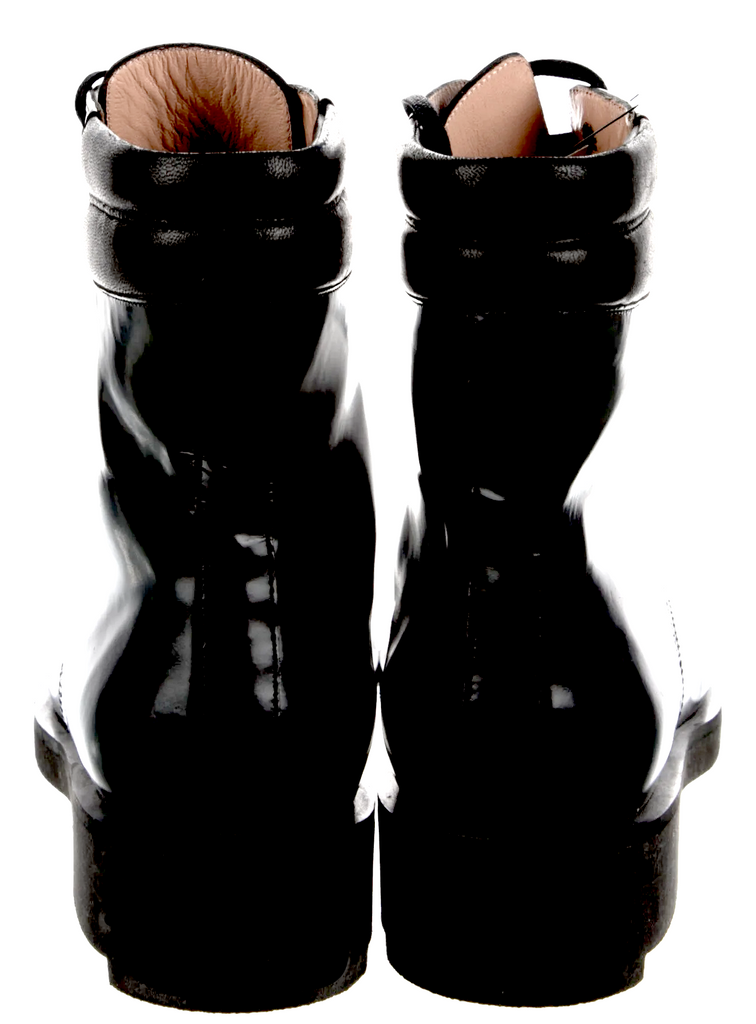 Robert Clergerie Paris. Black Leather Handmade Combat Lace-Up Boots
