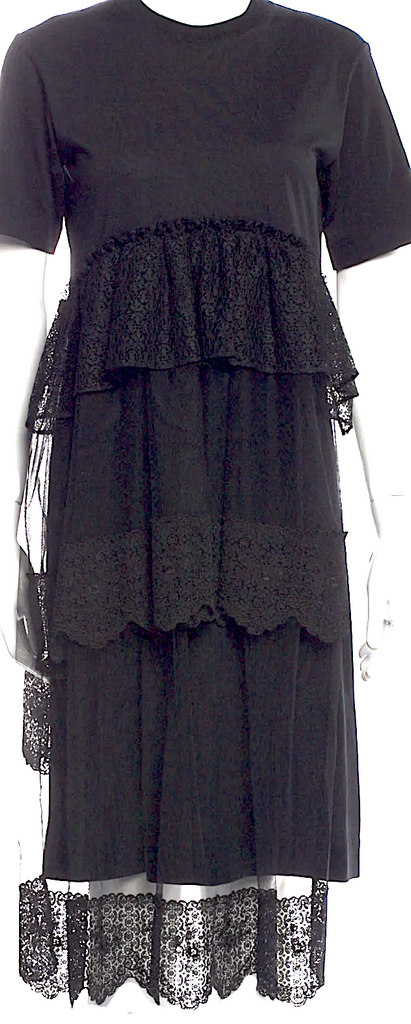 Simone Rocha Paris. Black Supima Cotton Midi Length Dress