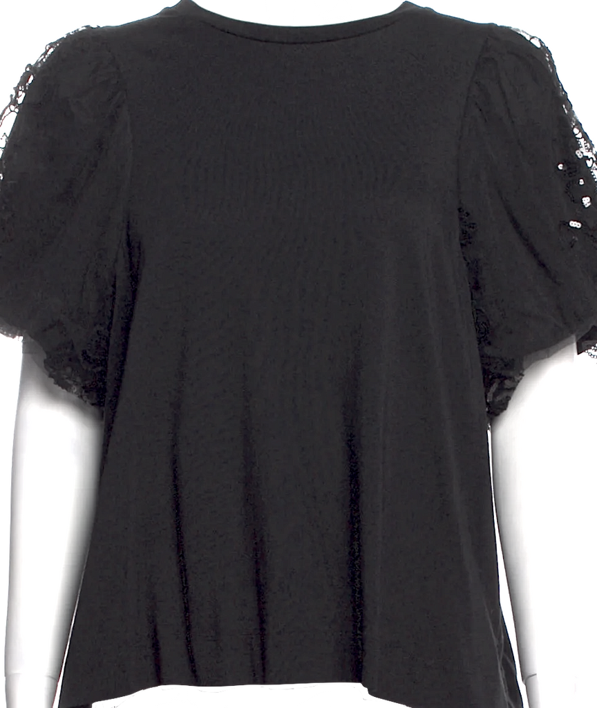 Simone Rocha Paris. Black Cotton Neckline Short Sleeve T-Shirt
