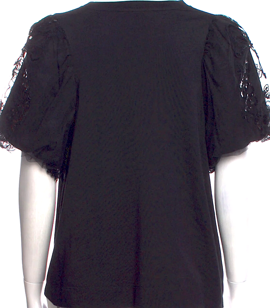 Simone Rocha Paris. Black Cotton Neckline Short Sleeve T-Shirt