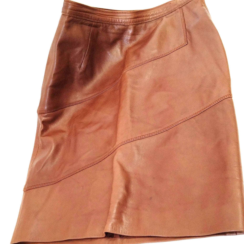 Gucci Italy. Brown Leather Cut/Sew Skirt