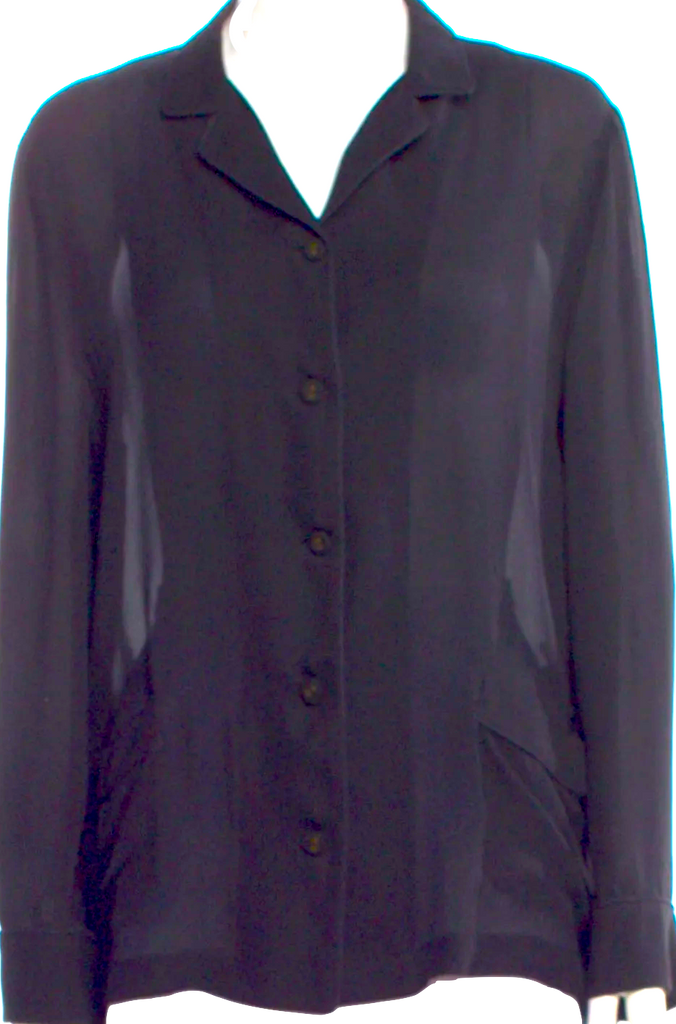 Tomas Maier (Old Bottega) Midnite Blue Silk Long Sleeve Button-Up Top