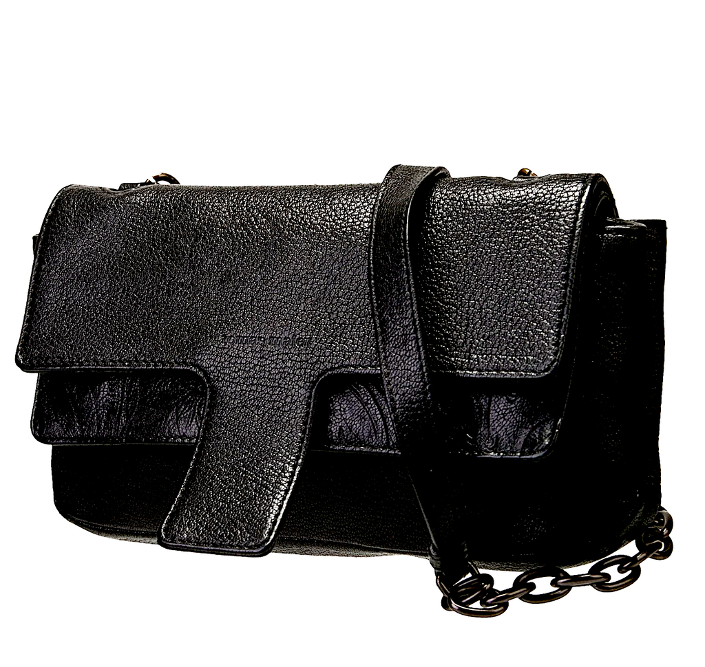 Tomas Maier (Bottega Veneta) Black Medium/Small Crossbody Leather Messenger Bag