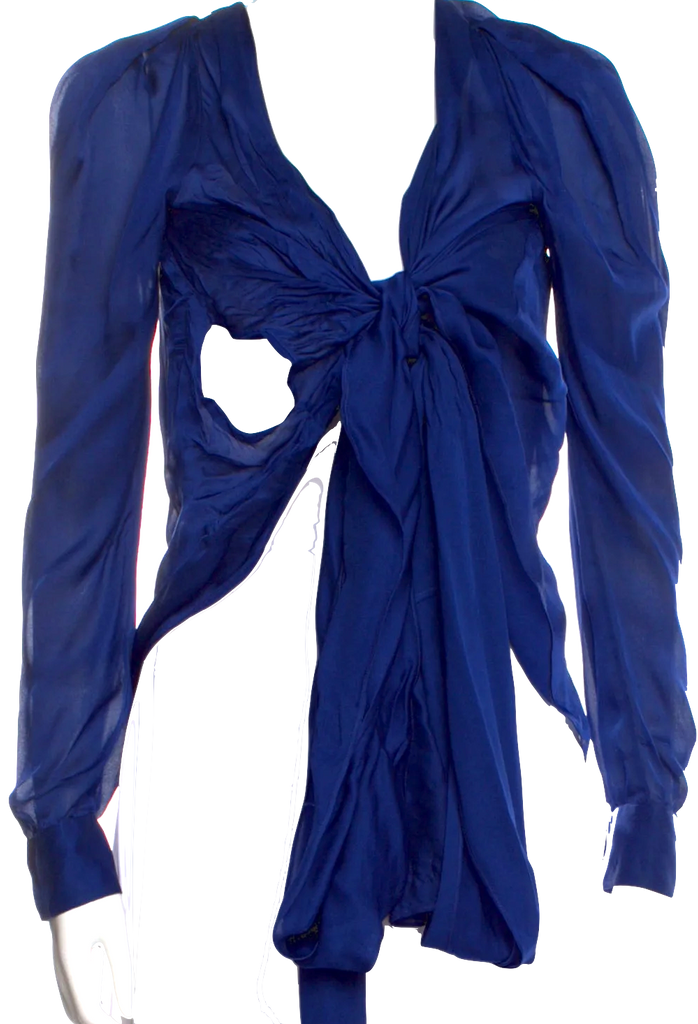 TOM FORD NY. Blue Silk V-Neck Blouse