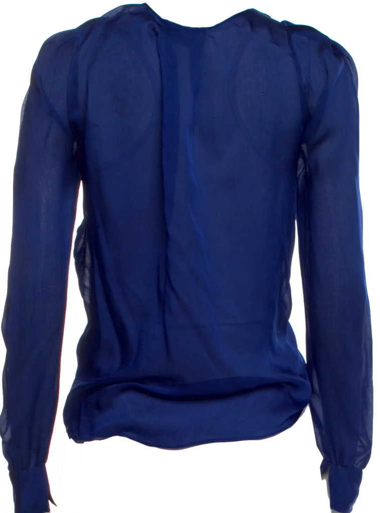 TOM FORD NY. Blue Silk V-Neck Blouse