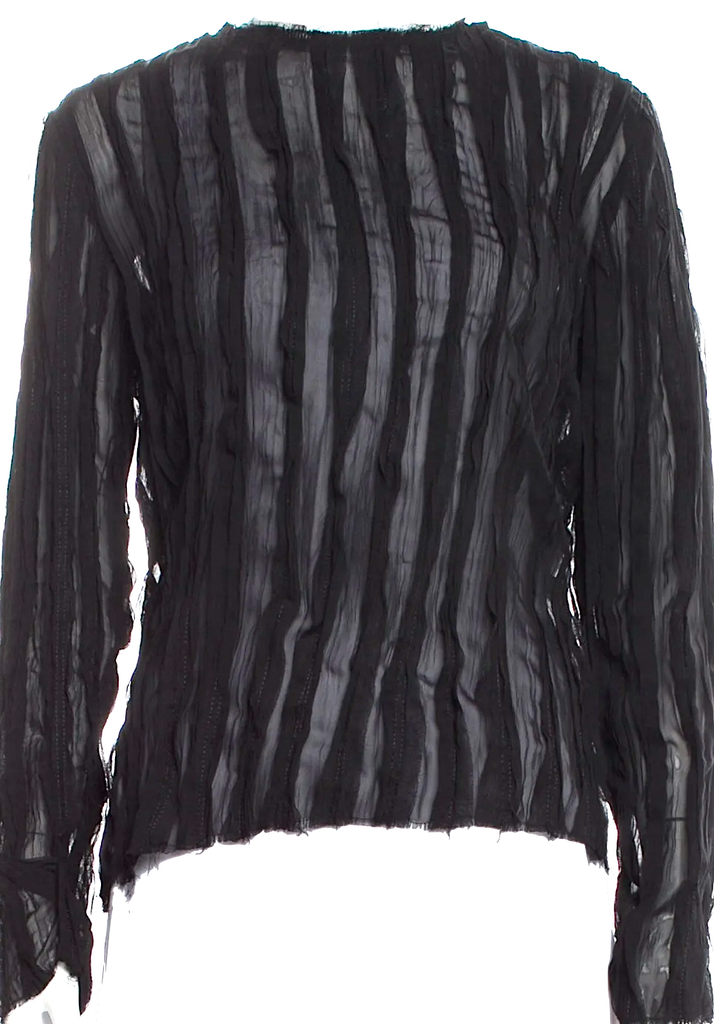 Totokaelo Black PolyTech Fabric Semi-Sheer Long Sleeve Blouse
