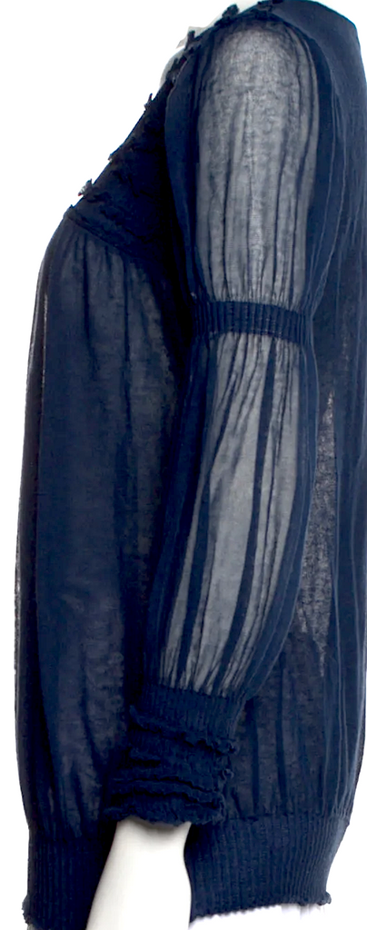 Valentino Garavani. Italy. Blue Cotton/Rayon Blend Square Neckline Three-Quarter Sleeve Blouse