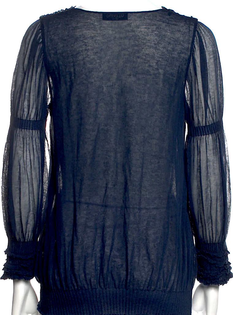 Valentino Garavani. Italy. Blue Cotton/Rayon Blend Square Neckline Three-Quarter Sleeve Blouse