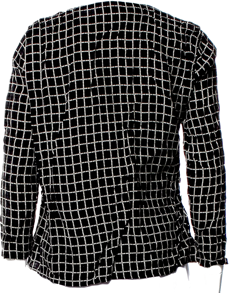 Maison Kitsuné Paris. Black Viscose Windowpane Printed V-Neck Blouse