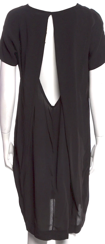 Barbara Gongini COPENHAGEN. Black Viscose Knee-Length Back Keyhole Accent Dress