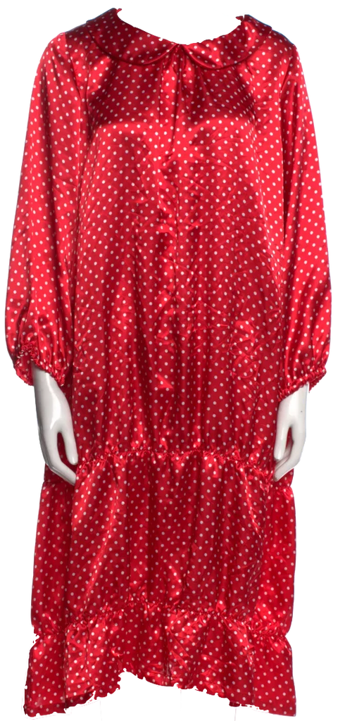 COMME DES GARÇONS Japan. GIRL. NEW. NWT. Red PolyTech Polka Dot Print Midi Length Dress