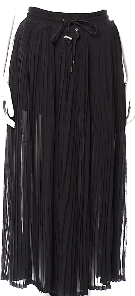 Diesel (Glenn Martens) Black PolyTech Pleated Accents Midi Length Skirt