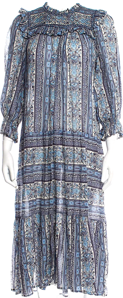 DÔEN. Blue Cotton Paisley Print Long Dress