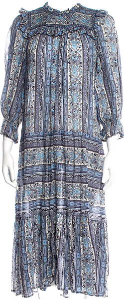 DEN. Blue Cotton Paisley Print Long Dress DEN. Blue Cotton Paisley Print Long Dress
