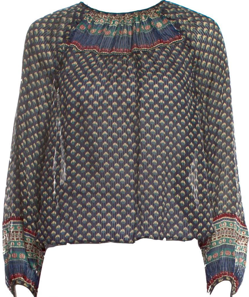 DÔEN Blue Silk Printed Blouse