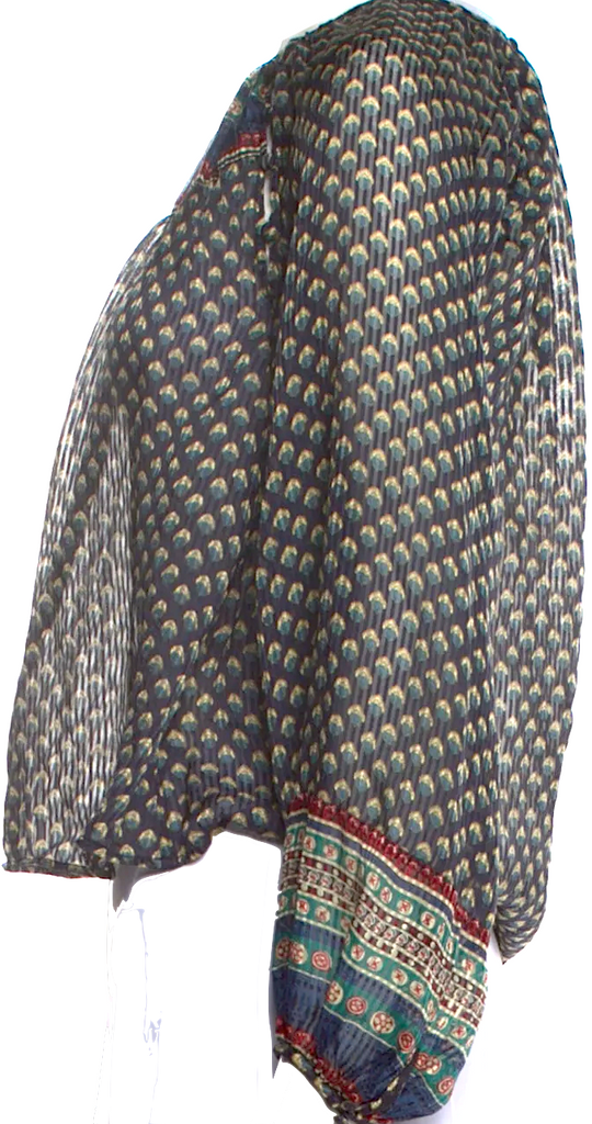 DÔEN Blue Silk Printed Blouse