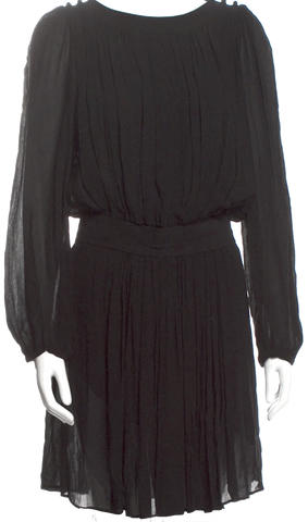 Isabel Marant Paris. Black Long Sleeve V Neck Jersey Tie Waist Midi Dress