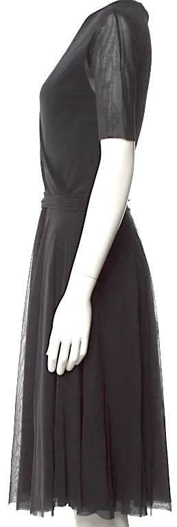 JEAN PAUL GAULTIER PARIS. Fuzzi. Black PolyMaide V-Neck Knee-Length Dress