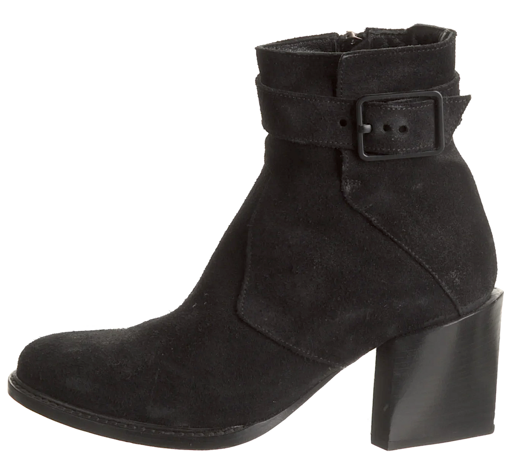Helmut Lang. Black Suede Leather Chunk Heel Boots SZ 38