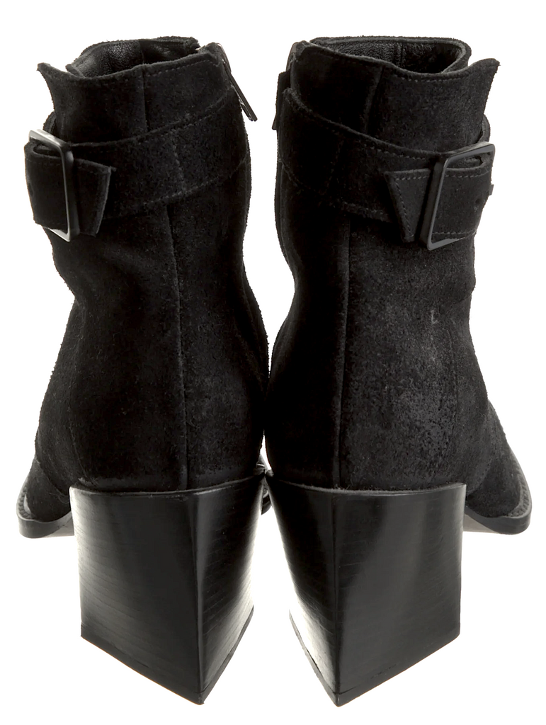 Helmut Lang. Black Suede Leather Chunk Heel Boots SZ 38