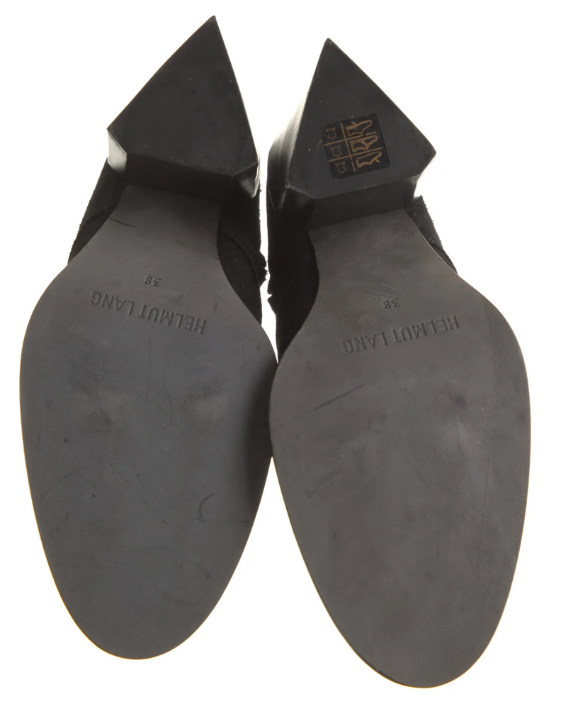 Helmut Lang. Black Suede Leather Chunk Heel Boots SZ 38