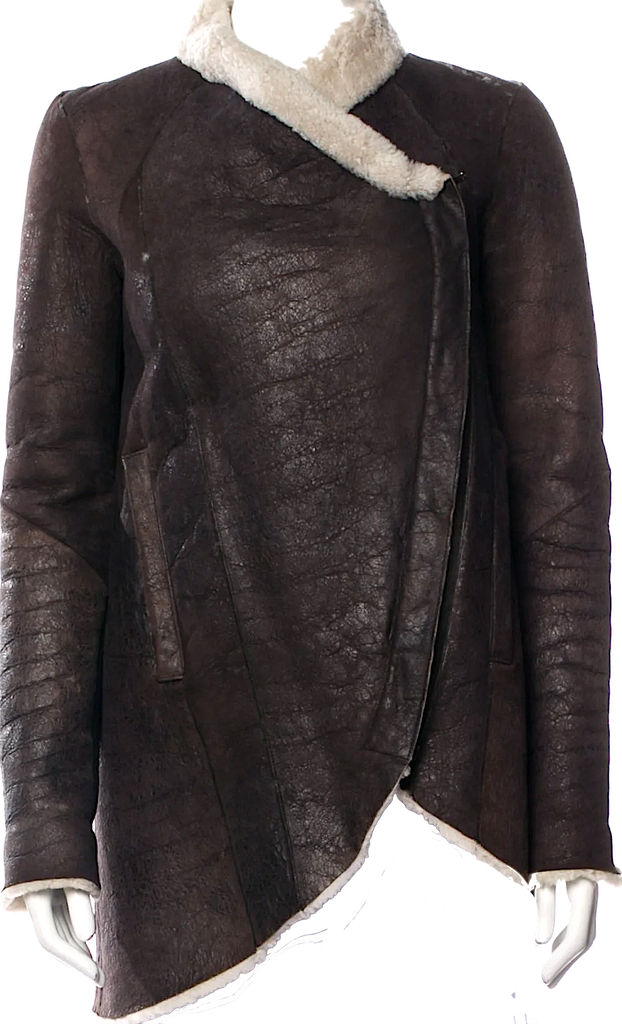 Helmut Lang NY. Dark Brown Lambskin Faux Fur Wrap Jacket