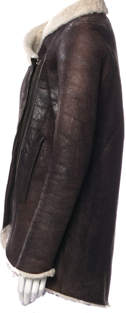 Helmut Lang NY. Dark Brown Lambskin Faux Fur Wrap Jacket